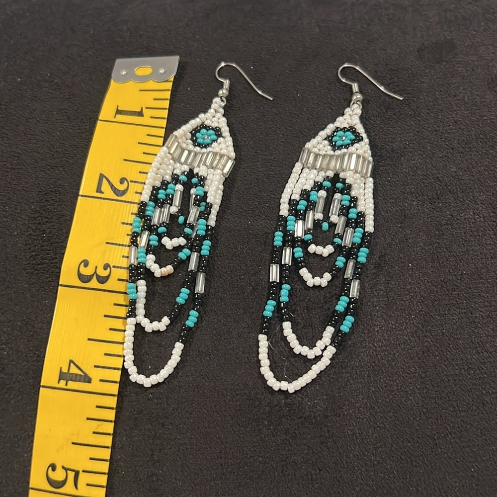 Authentic Native American Beaded Drop Dangle Earr… - image 6